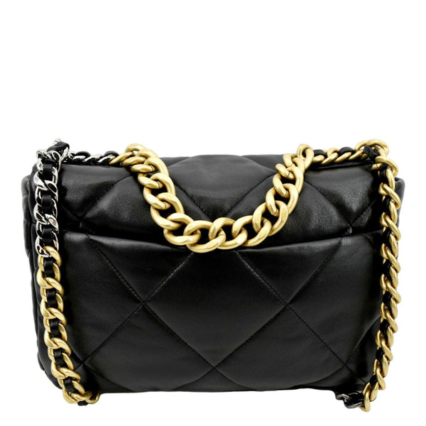 CHANEL 19 Flap Quilted Lambskin Leather Shoulder Bag Black