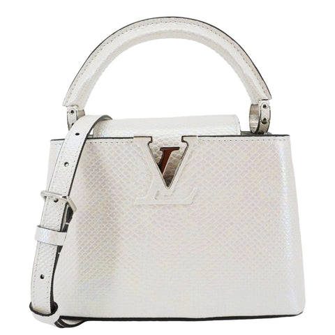 LOUIS VUITTON Capucines Mini Karung Leather Shoulder Bag White