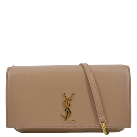 YVES SAINT LAURENT Cassandre Phone Holder Leather Shoulder Bag Dark Beige