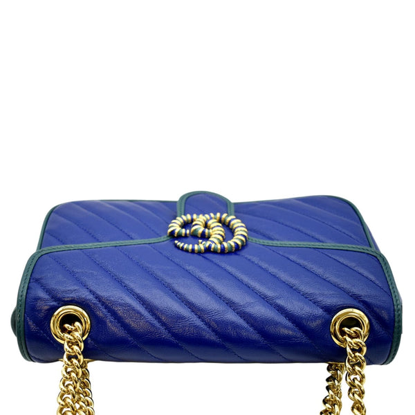 GUCCI GG Marmont Leather Shoulder Bag Blue 443497