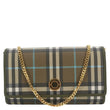BURBERRY Check Canvas Chain Crossbody Bag Olive Green