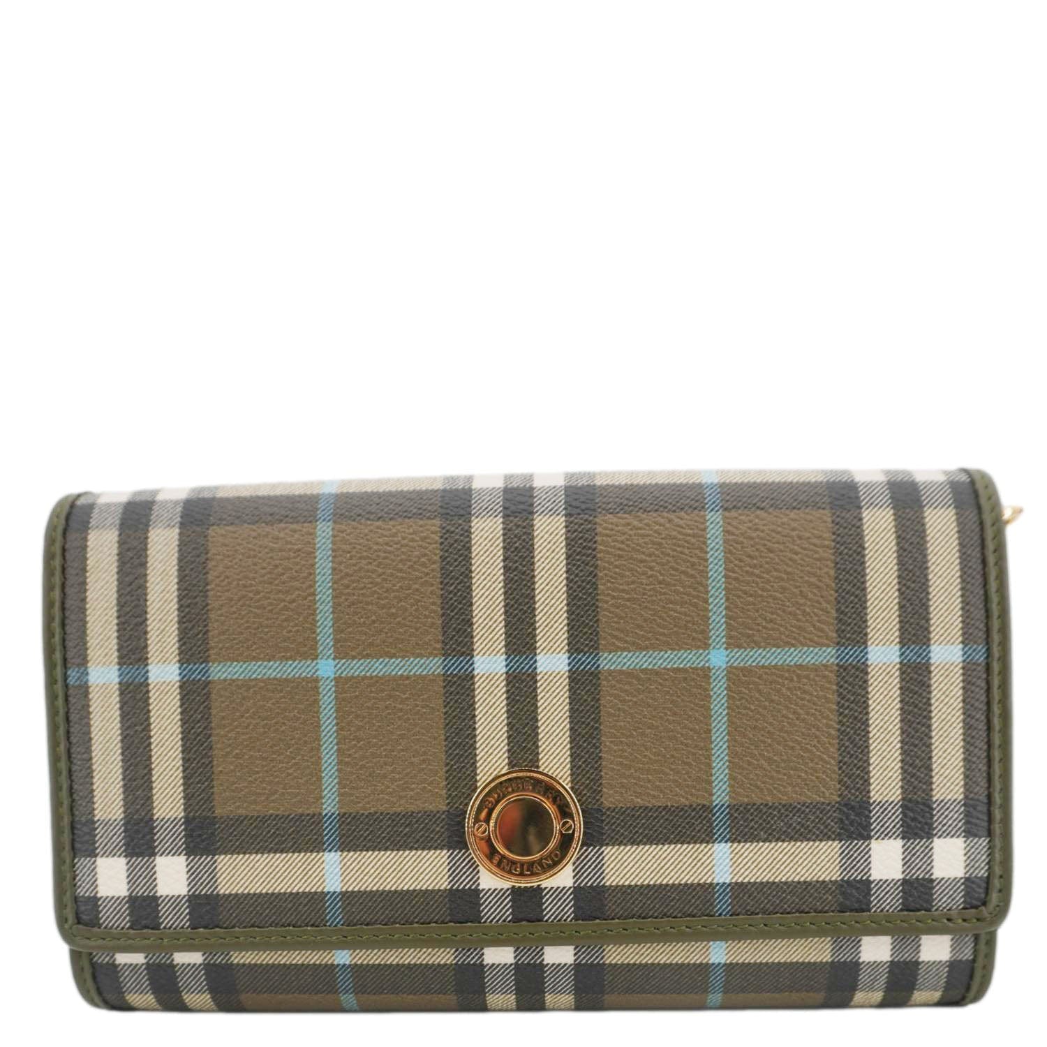 BURBERRY Check Canvas Chain Olive Green Crossbody Bag