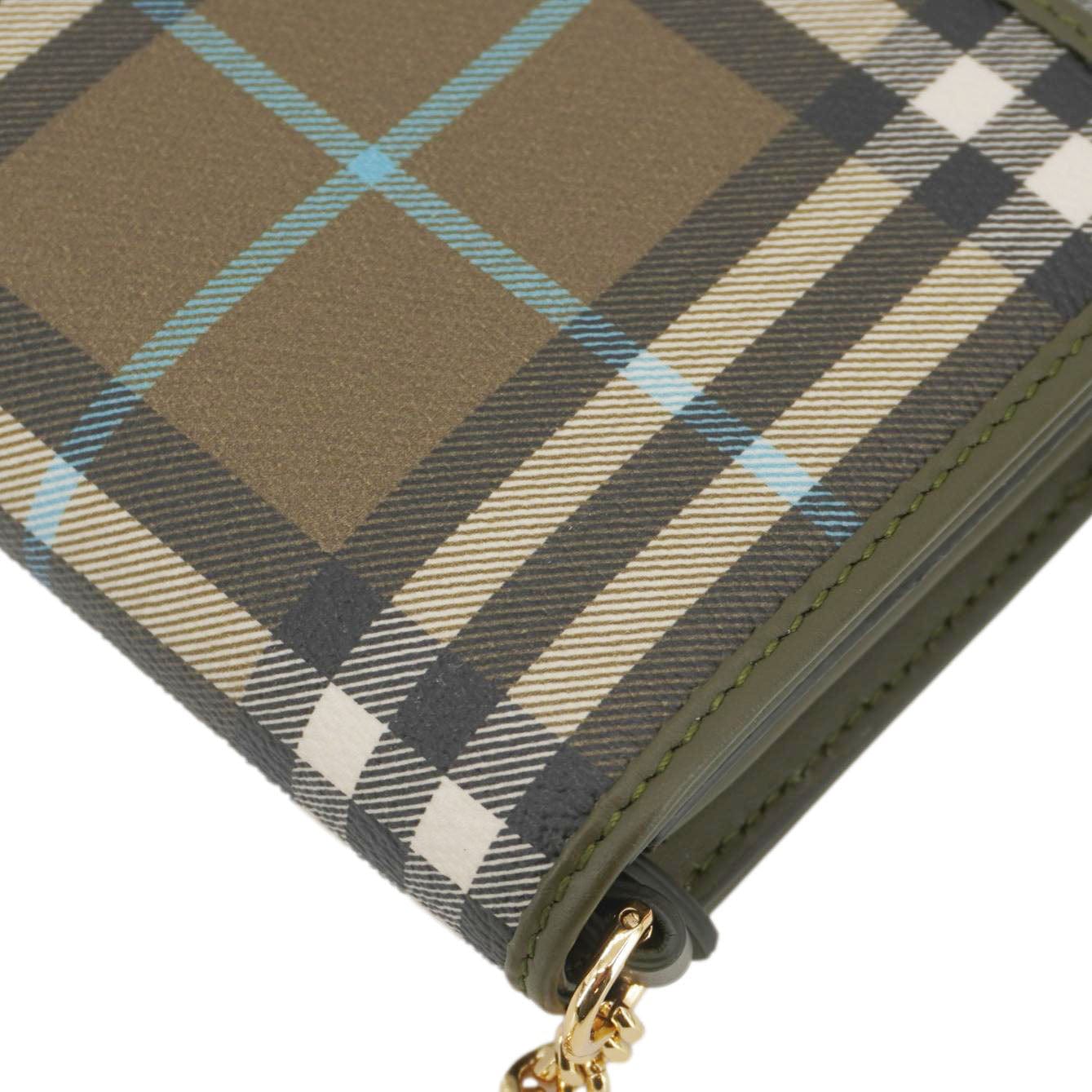 BURBERRY Check Canvas Chain Olive Green Crossbody Bag