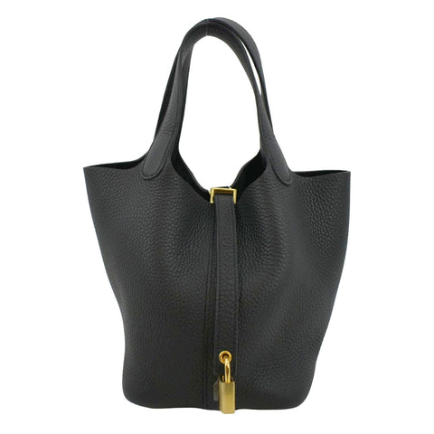 HERMES Picotin Lock 18 Taurillon Clemence Leather Hobo Bag Black