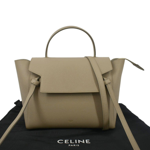 CELINE Mini Belt Grained Leather 2Way Shoulder Bag Taupe