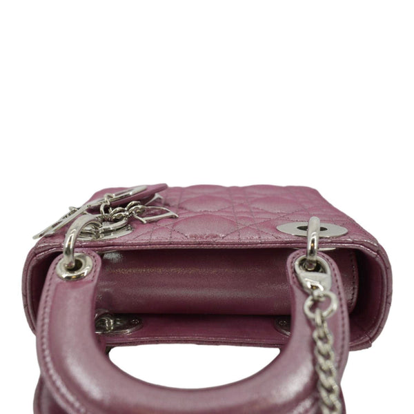 CHRISTIAN DIOR Mini Lady Dior Pearlescent Cannage Lambskin Shoulder Bag Dark Pink