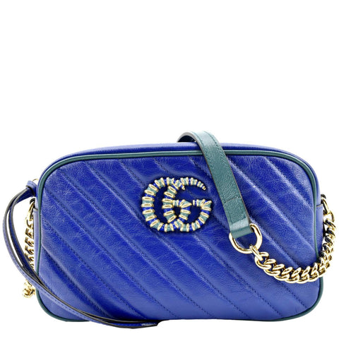 GUCCI GG Marmont Small Diagonal Leather Crossbody Bag Blue 447632
