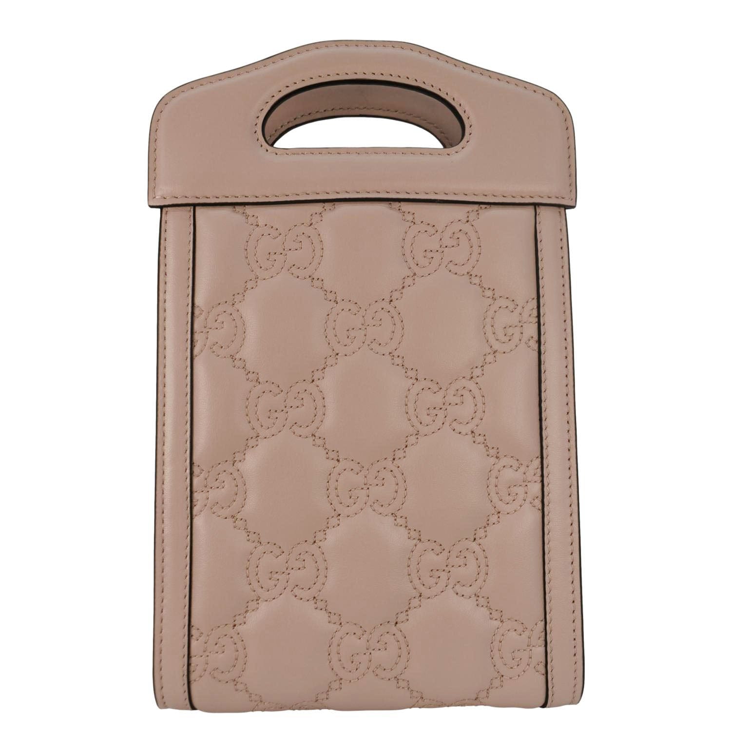 GUCCI GG Matelasse Mini Leather Top Handle Pink Crossbody Bag GUCCI GG Matelasse Mini Leather Top Handle Pink Crossbody Bag