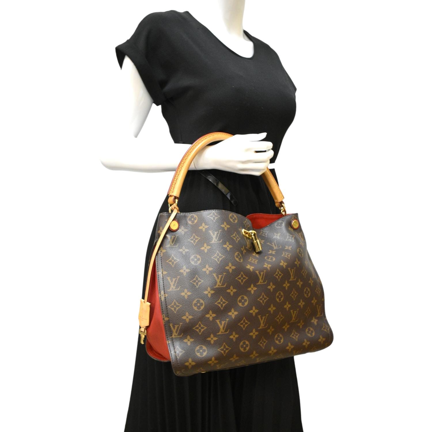 Louis Vuitton Gaia Monogram Canvas Shoulder Bag Cerise Red Brown Large Hobo