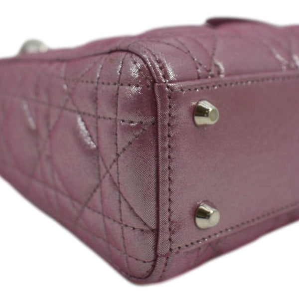CHRISTIAN DIOR Mini Lady Dior Pearlescent Cannage Lambskin Shoulder Bag Dark Pink