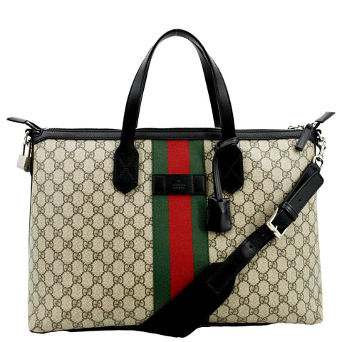 GUCCI Zipper Web GG Supreme Canvas Tote Bag Beige 359261