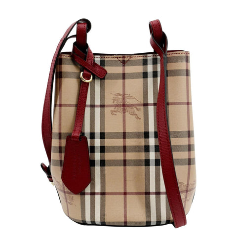 BURBERRY Bucket Haymarket Check Canvas Crossbody Bag Beige