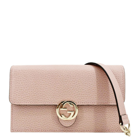 GUCCI GG Interlocking Pebbled Leather Crossbody Bag Light Pink 510314