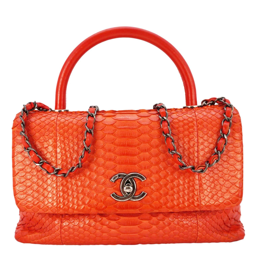 CHANEL Coco Flap Python Leather Top Handle Red Shoulder Bag