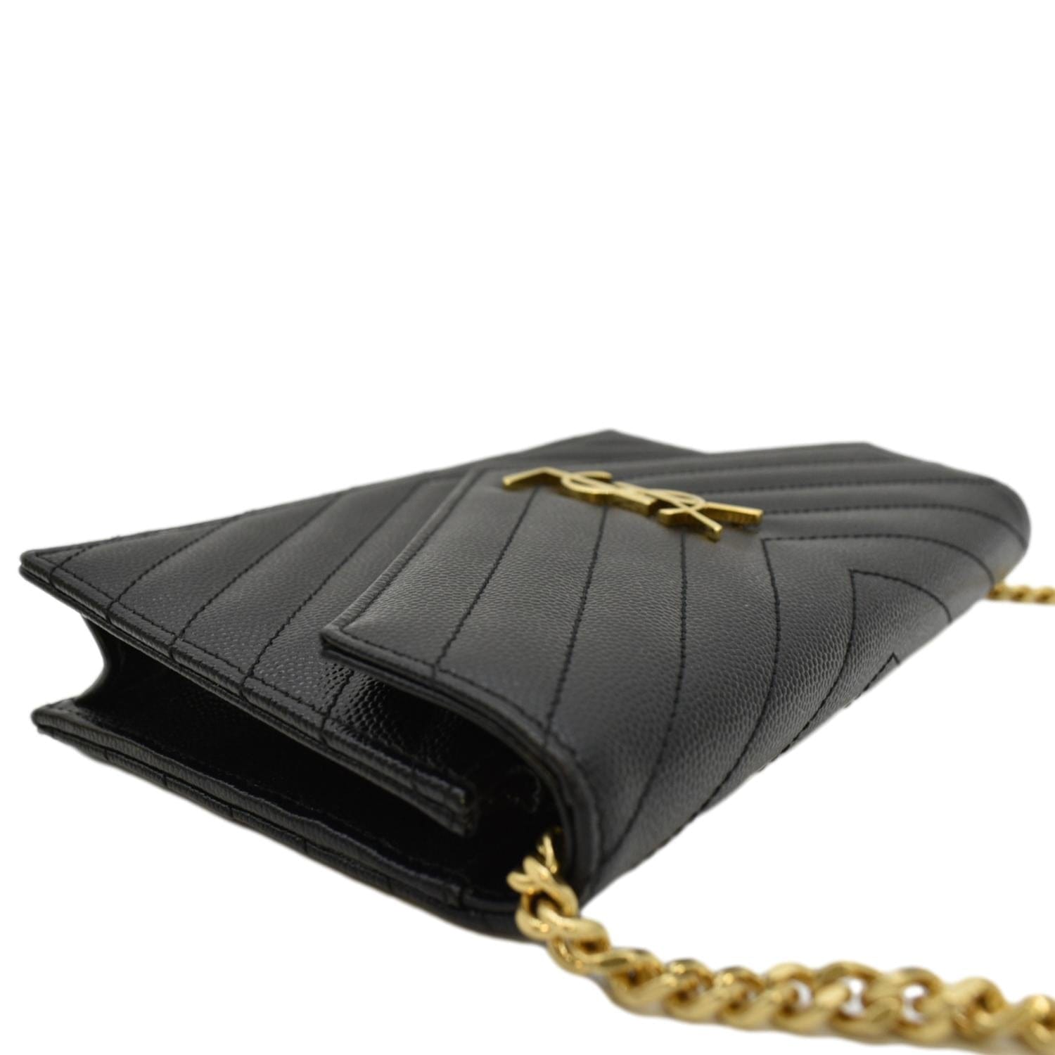 YVES SAINT LAURENT Cassandre Matelasse Chain Wallet Crossbody Bag Blac