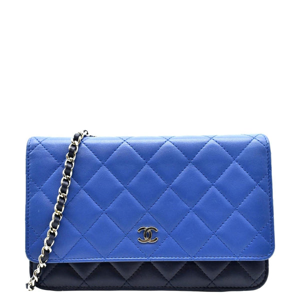 CHANEL WOC Quilted Leather Crossbody Tricolor Wallet Blue