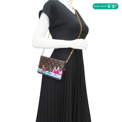 LOUIS VUITTON Christmas Animation Pochette Monogram Canvas Crossbody Bag Brown