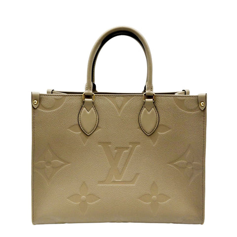 LOUIS VUITTON Onthego MM Giant Monogram Empreinte Leather Tote Bag Beige