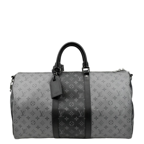 LOUIS VUITTON Keepall 50 Bandouliere Monogram Eclipse Travel Bag Black