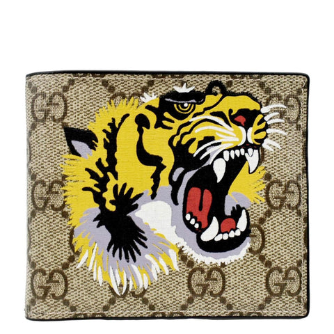 GUCCI Supreme Monogram Tiger Print Bifold Wallet Beige 451268