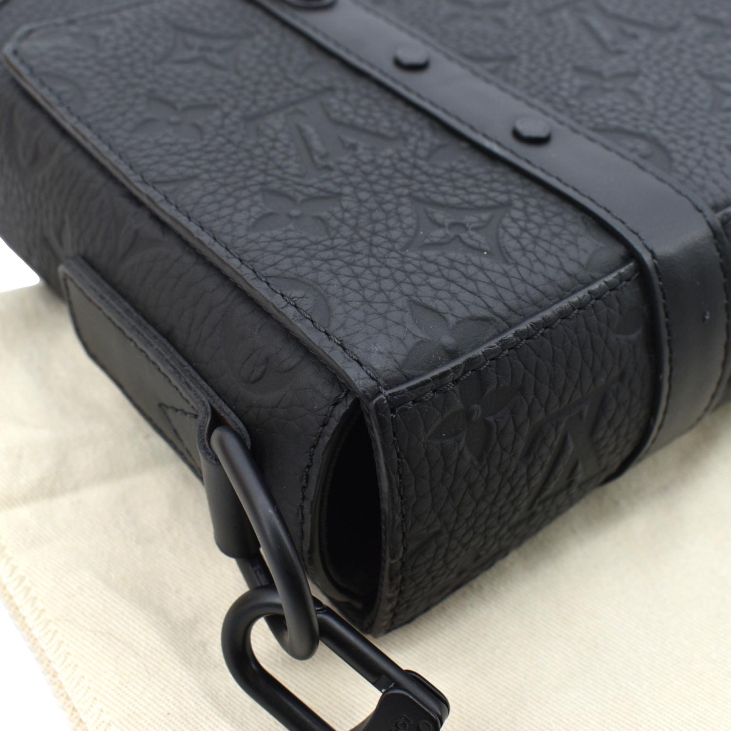 Authentic Louis Vuitton Black Taurillon Monogram Leather Soft Trunk Wallet with Strap