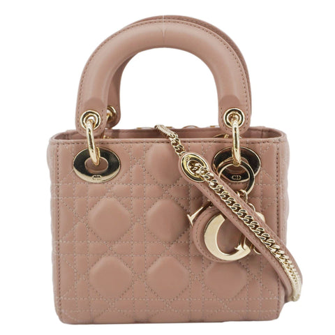 CHRISTIAN DIOR Lady Dior Mini Cannage Leather Crossbody Bag Rose