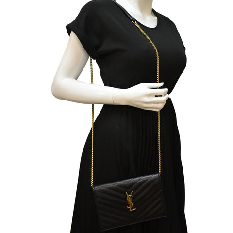 YVES SAINT LAURENT Cassandre Matelasse Chain Wallet Crossbody Bag Black