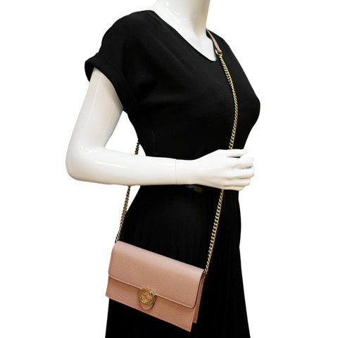 GUCCI GG Interlocking Pebbled Leather Crossbody Bag Light Pink 510314