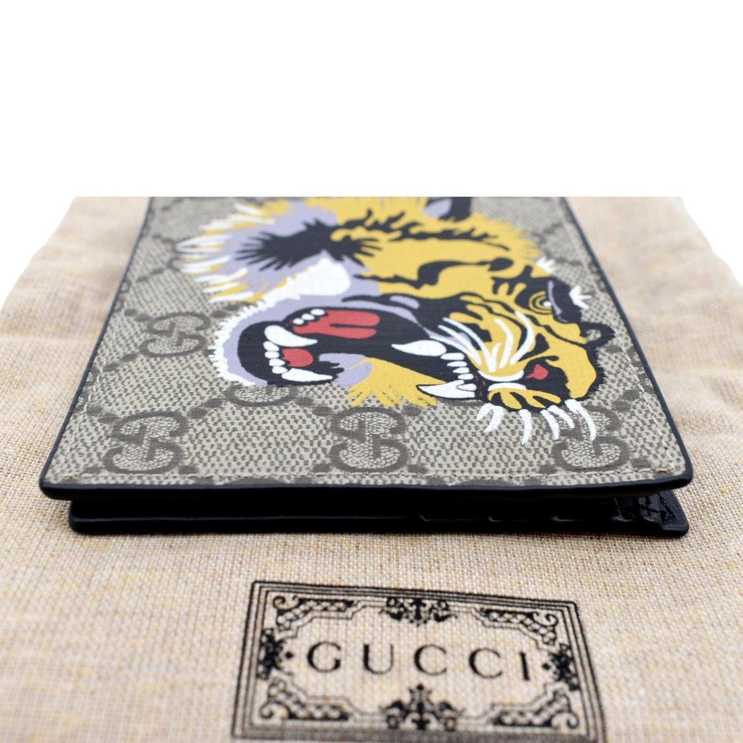 GUCCI Supreme Monogram Tiger Print Bifold Wallet Beige 451268