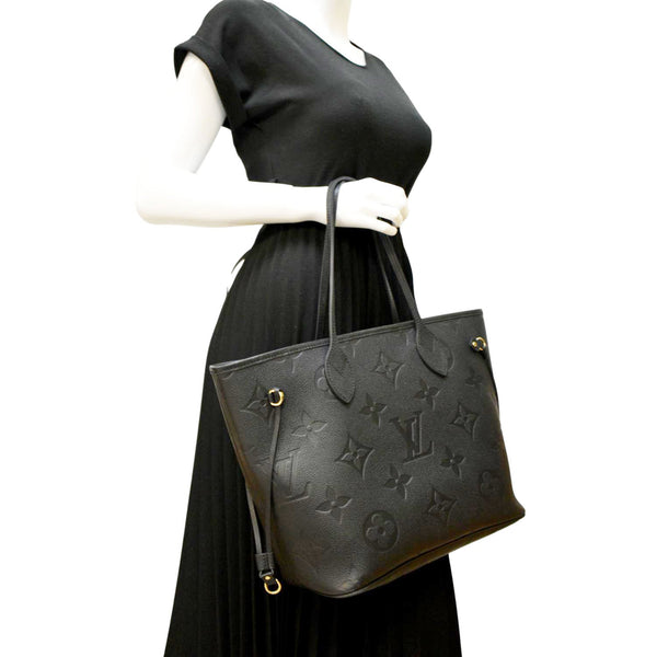 LOUIS VUITTON Neverfull MM Monogram Empreinte Leather Tote Bag Black