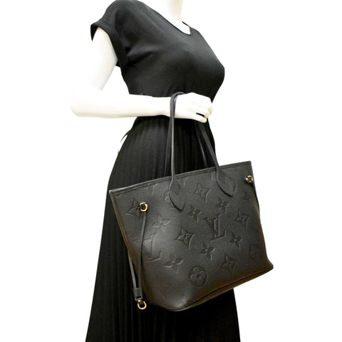 LOUIS VUITTON Neverfull MM Monogram Empreinte Leather Tote Bag Black