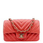 CHANEL Rectangular Flap Mini Quilted Chevron Leather Shoulder Bag Red