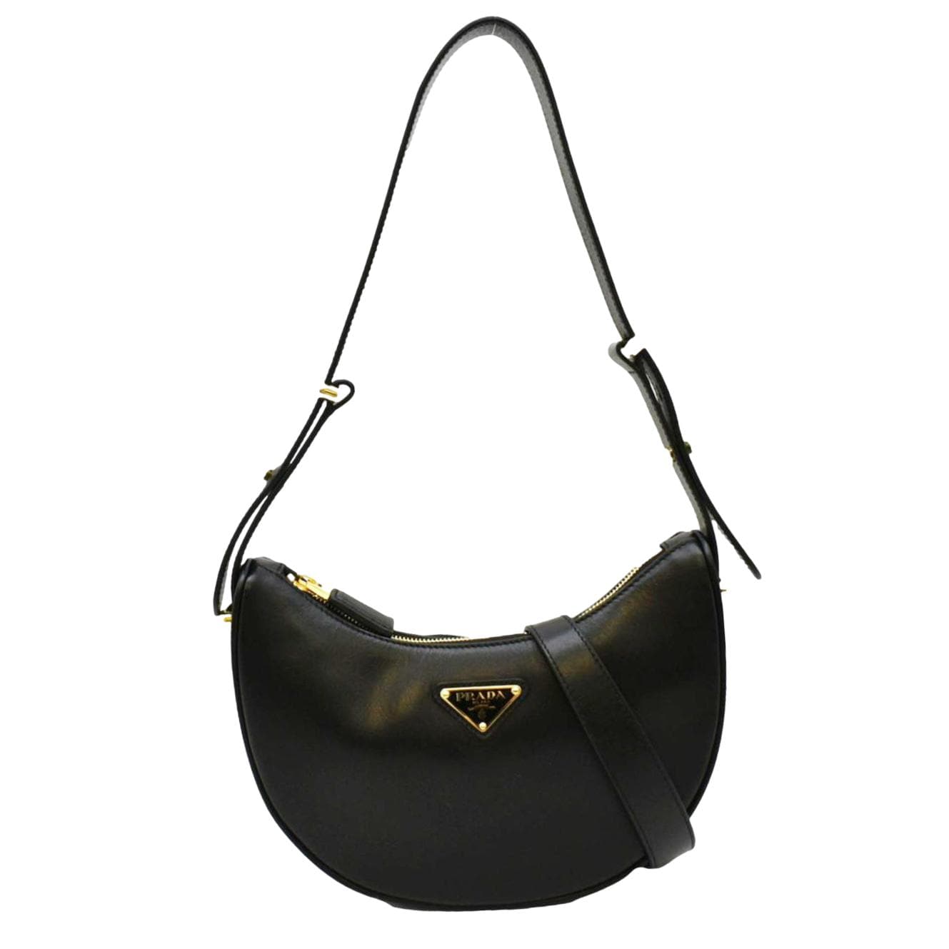 PRADA Arque Leather Shoulder Bag Black
