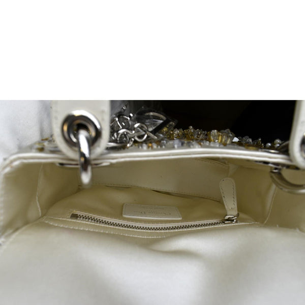 CHRISTIAN DIOR Mini Lady Dior Crystal Embellished Satin Shoulder Bag Ivory