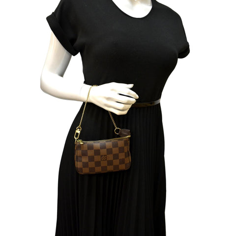 LOUIS VUITTON Mini Pochette Damier Ebene Accessoires Pouch Brown