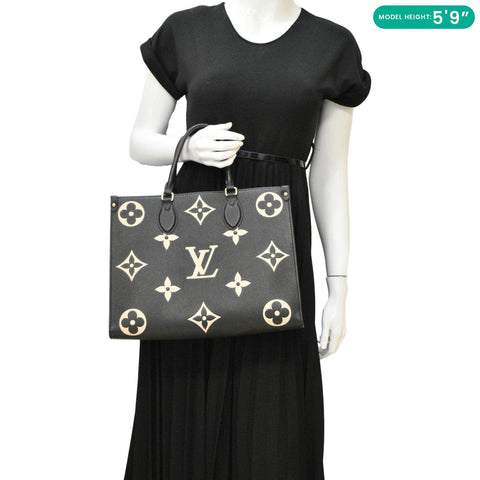 LOUIS VUITTON Onthego MM Monogram Empreinte Leather Tote Bag Bicolor