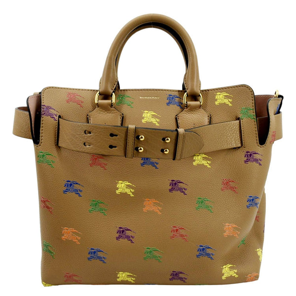 BURBERRY Horse Rainbow Baby Belt Printed Leather Tote Bag Camel