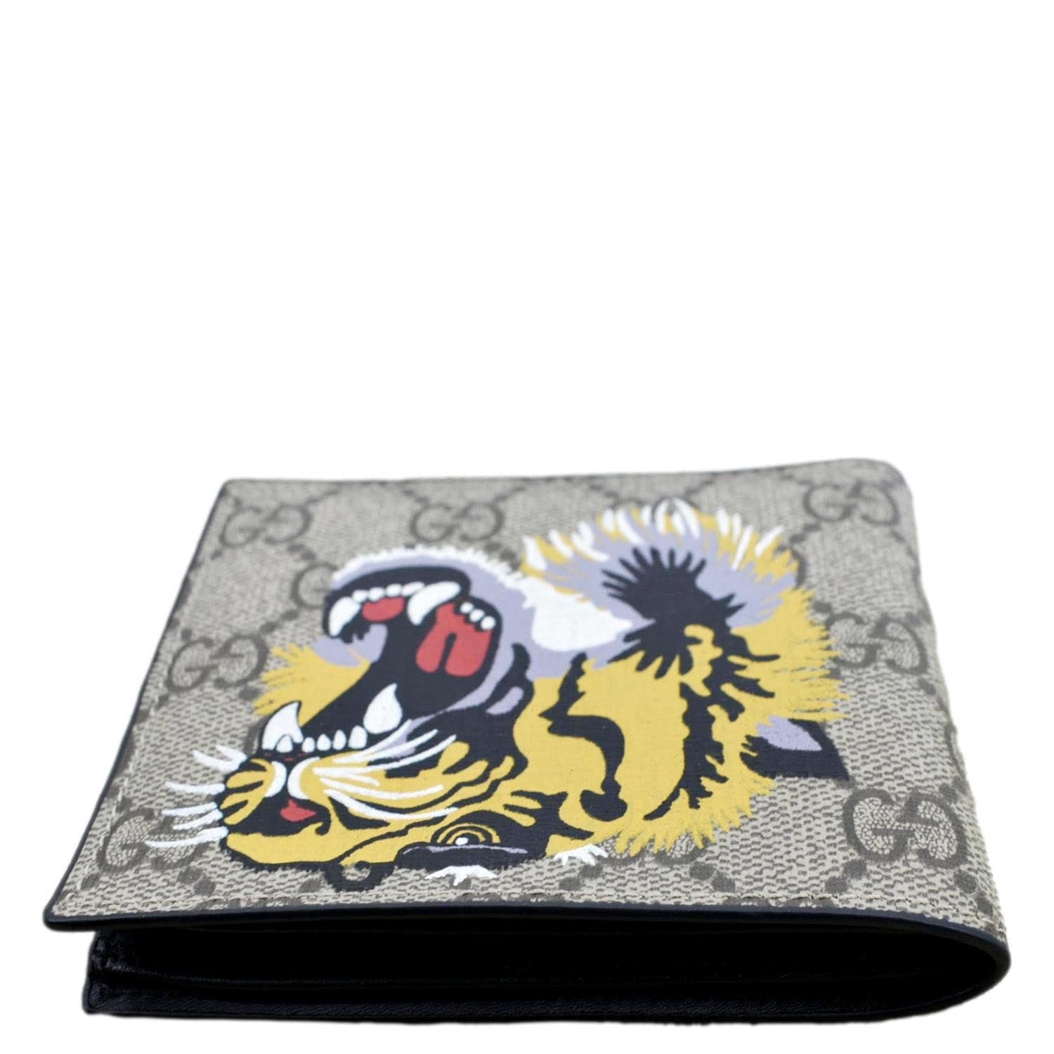 GUCCI Supreme Monogram Tiger Print Bifold Wallet Beige 451268