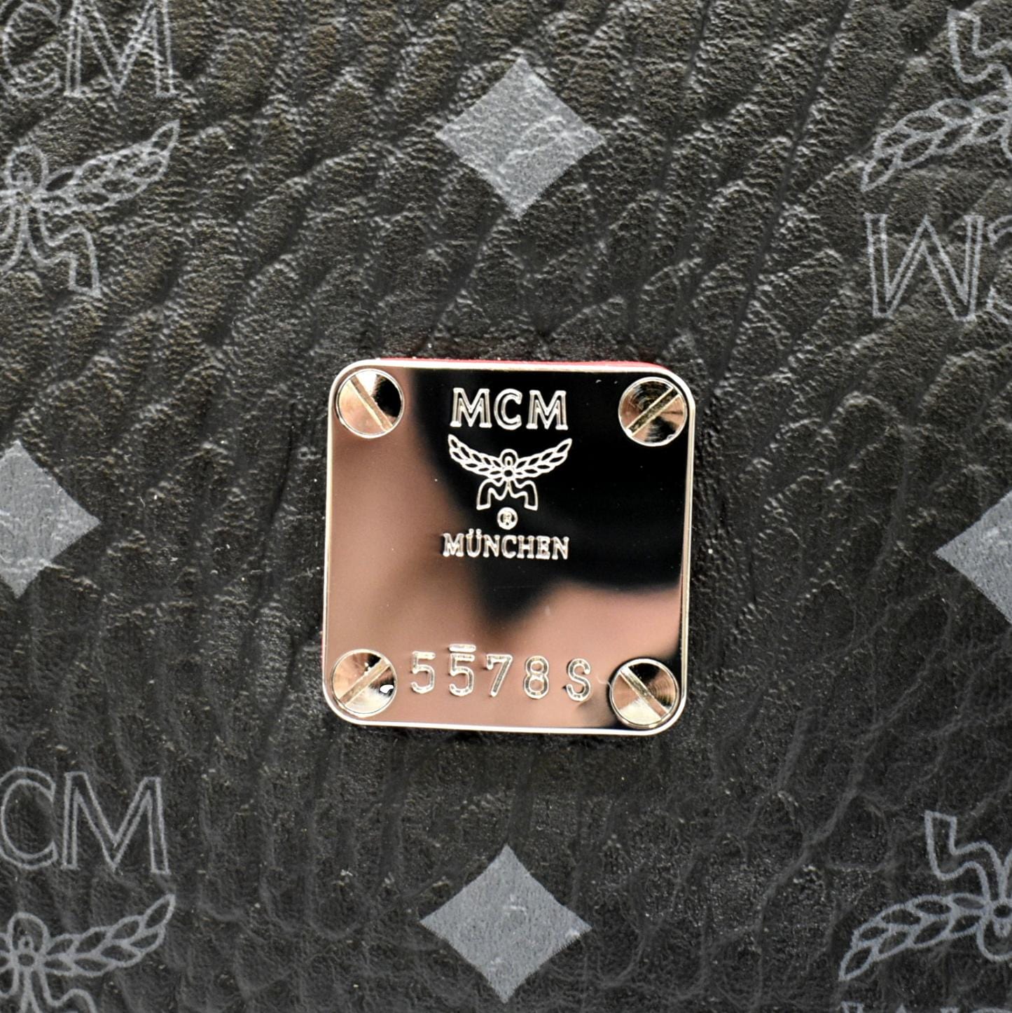 MCM Klara Visetos Medium Monogram Leather Hobo Bag Black