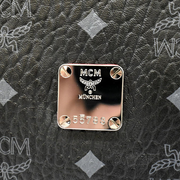 MCM Klara Visetos Medium Monogram Leather Hobo Bag Black