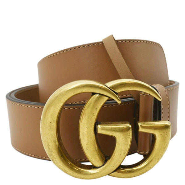 GUCCI Double G Buckle Leather Belt Size 100.40 Tan 400593