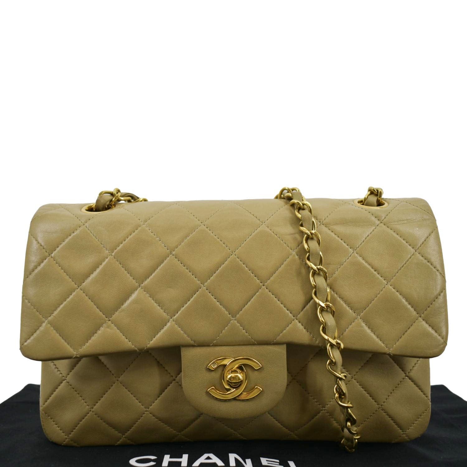 CHANEL Classic Double Flap Leather Shoulder Bag Taupe