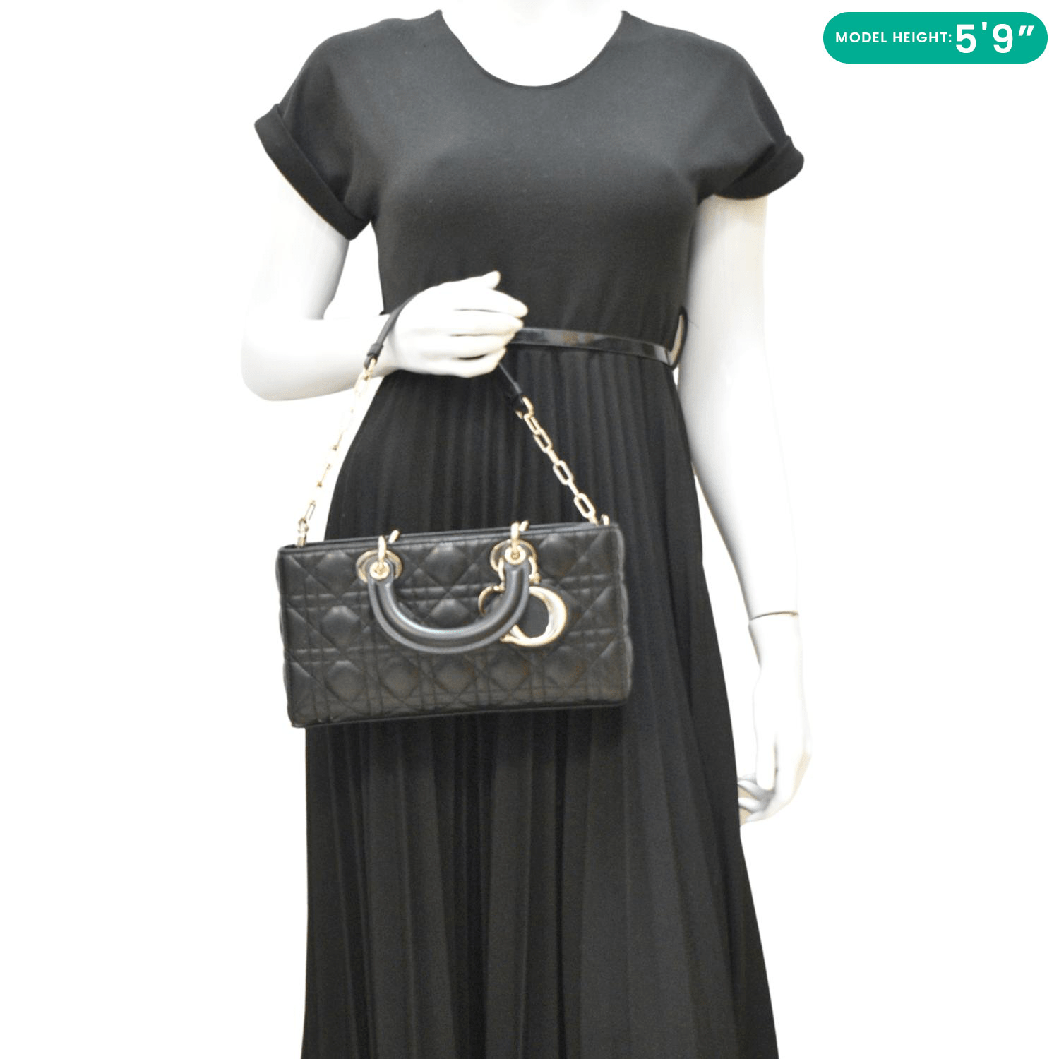 CHRISTIAN DIOR Lady D-Joy Medium Cannage Leather Shoulder Bag Black CHRISTIAN DIOR Lady D-Joy Medium Cannage Leather Shoulder Bag Black