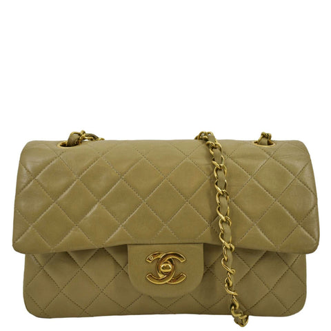 CHANEL Classic Double Flap Leather Shoulder Bag Taupe