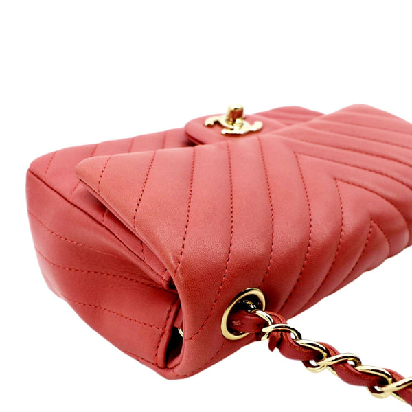 CHANEL Rectangular Flap Mini Quilted Chevron Leather Shoulder Bag Red