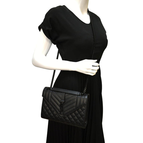 YVES SAINT LAURENT Small Envelope Matelassé Leather Shoulder Bag Black