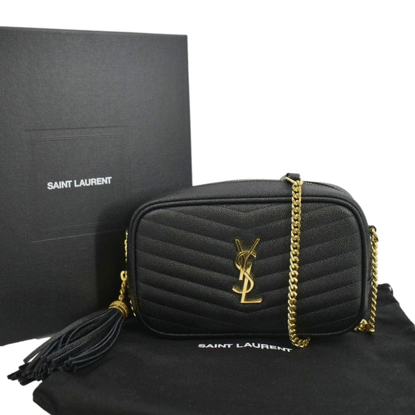 YVES SAINT LAURENT Lou Chevron Leather Camera Crossbody Bag Black