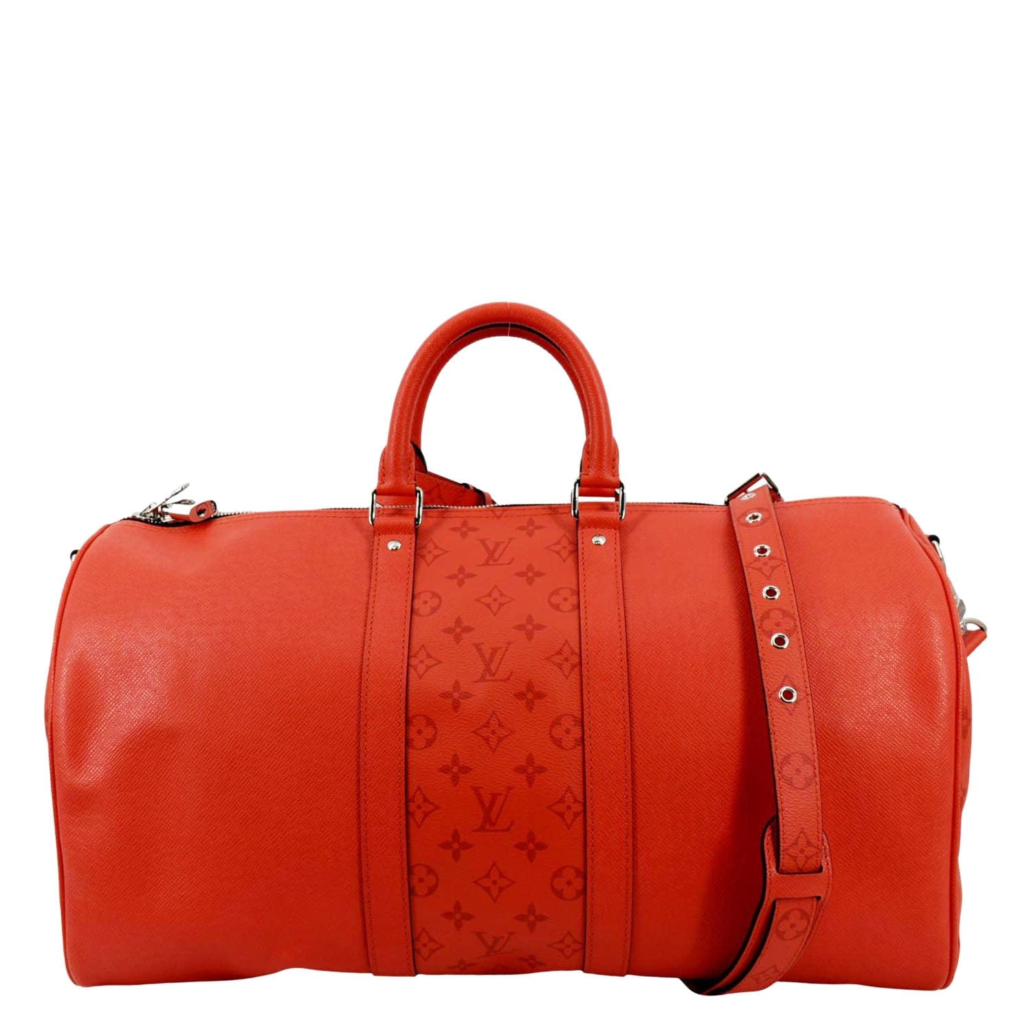 Louis Vuitton Keepall 50 Bandouliere Monogram Taiga Leather Travel Bag Red