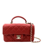 CHANEL Mini Top Handle Rectangular Flap Quilted Leather Crossbody Bag Red - Hot Deals