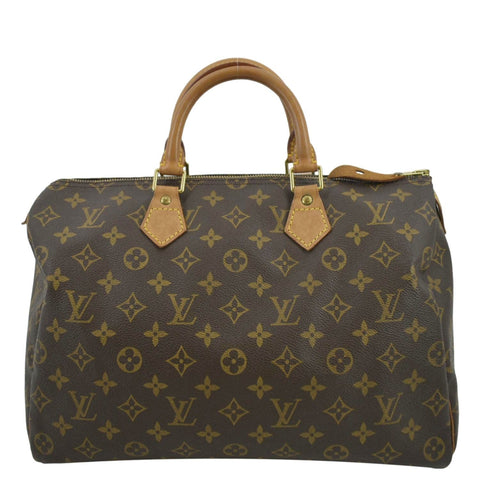 LOUIS VUITTON Speedy 35 Monogram Canvas Satchel Bag Brown